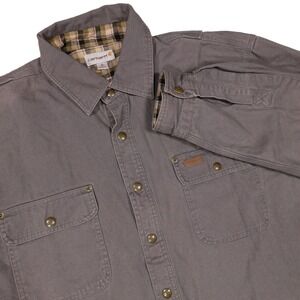 CARHARTT Men's XL Tall Gray Canvas Flannel Lined Snap Button Work Shacket Shirt
